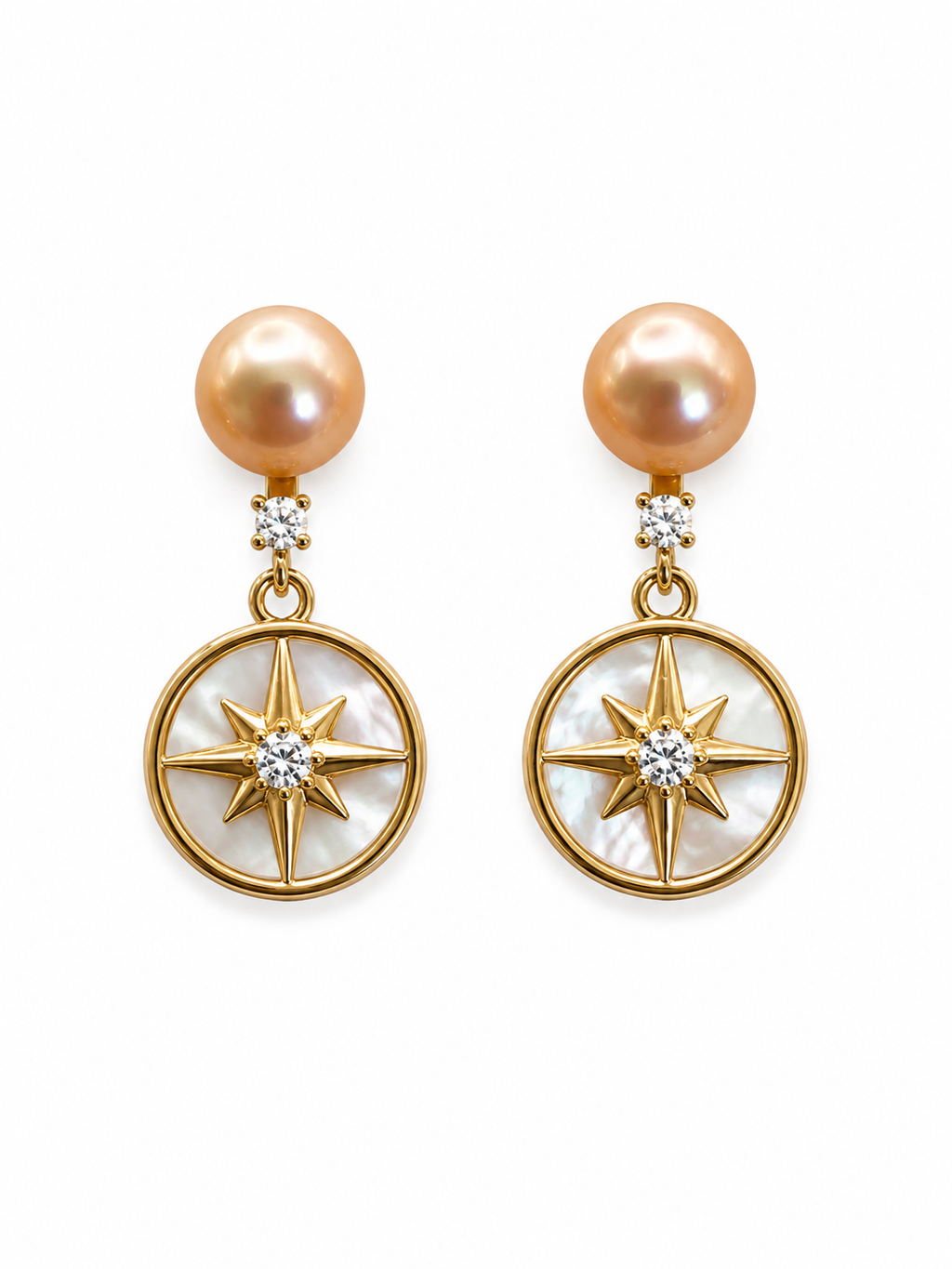 Freshwater Pearl & Mother of Pearl Dangle Stud Earrings