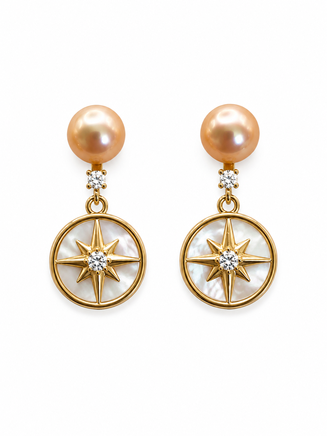 Freshwater Pearl & Mother of Pearl Dangle Stud Earrings