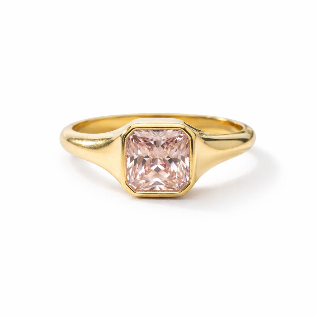 Custom Pink Moissanite 10k Gold Signet Ring for Yiny