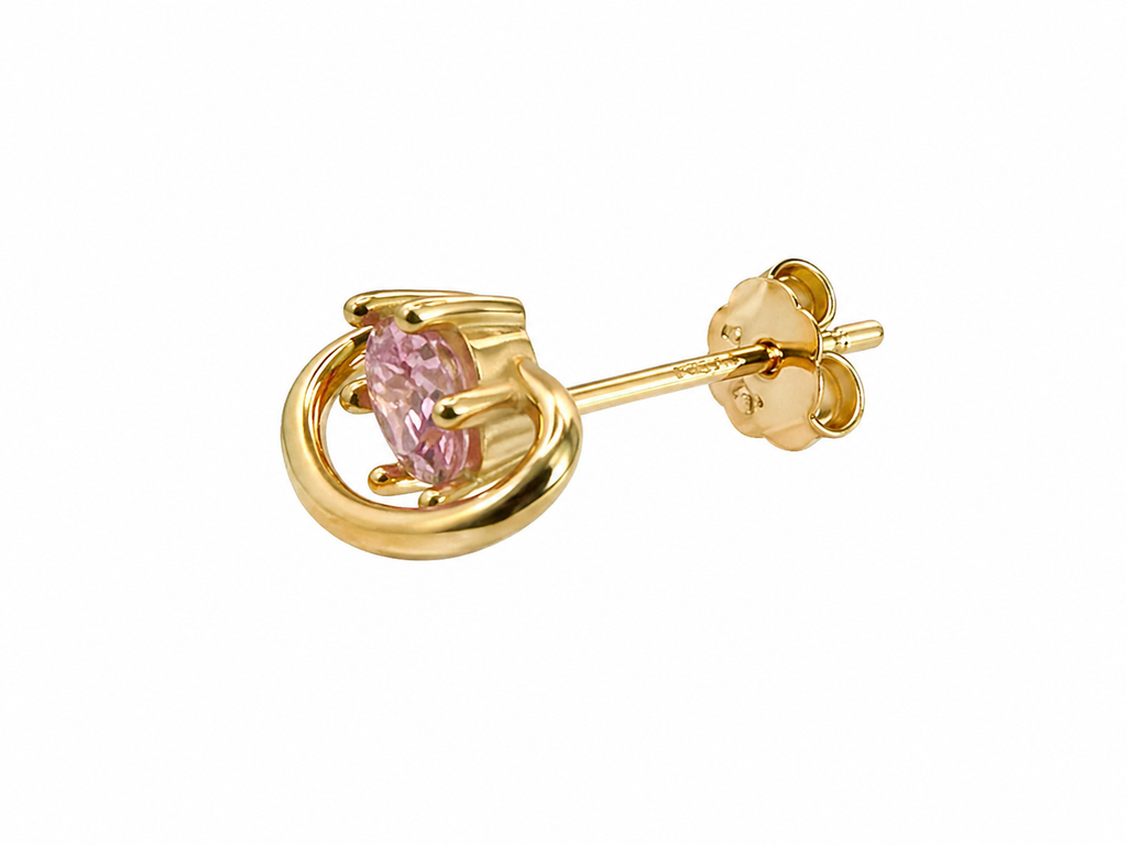 Pink Crystal Drop Gold Stud Earrings