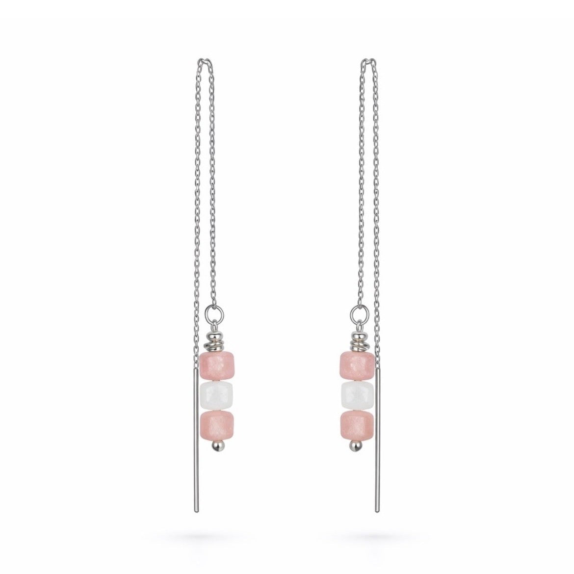 Pink Opal Bead Threader Earrings (TH2300)