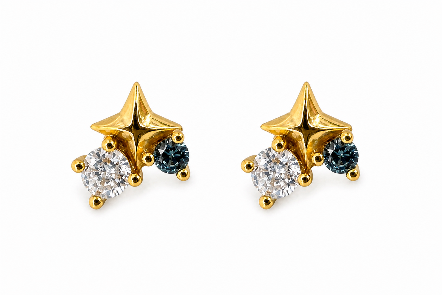 Large Blue Crystal Star Gold Stud Earrings