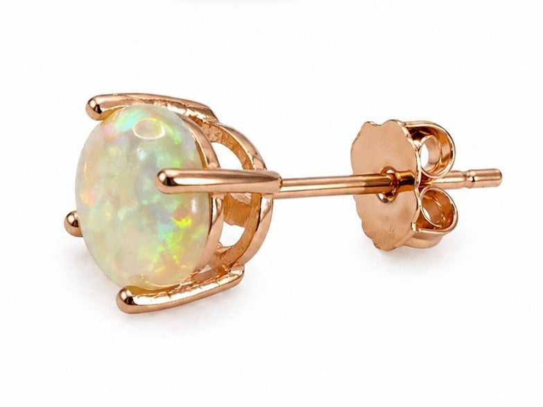 Fire Opal Rose Gold Stud Earrings