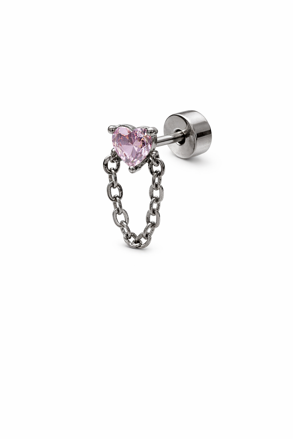 Crystal Heart Chain Screwback Earring