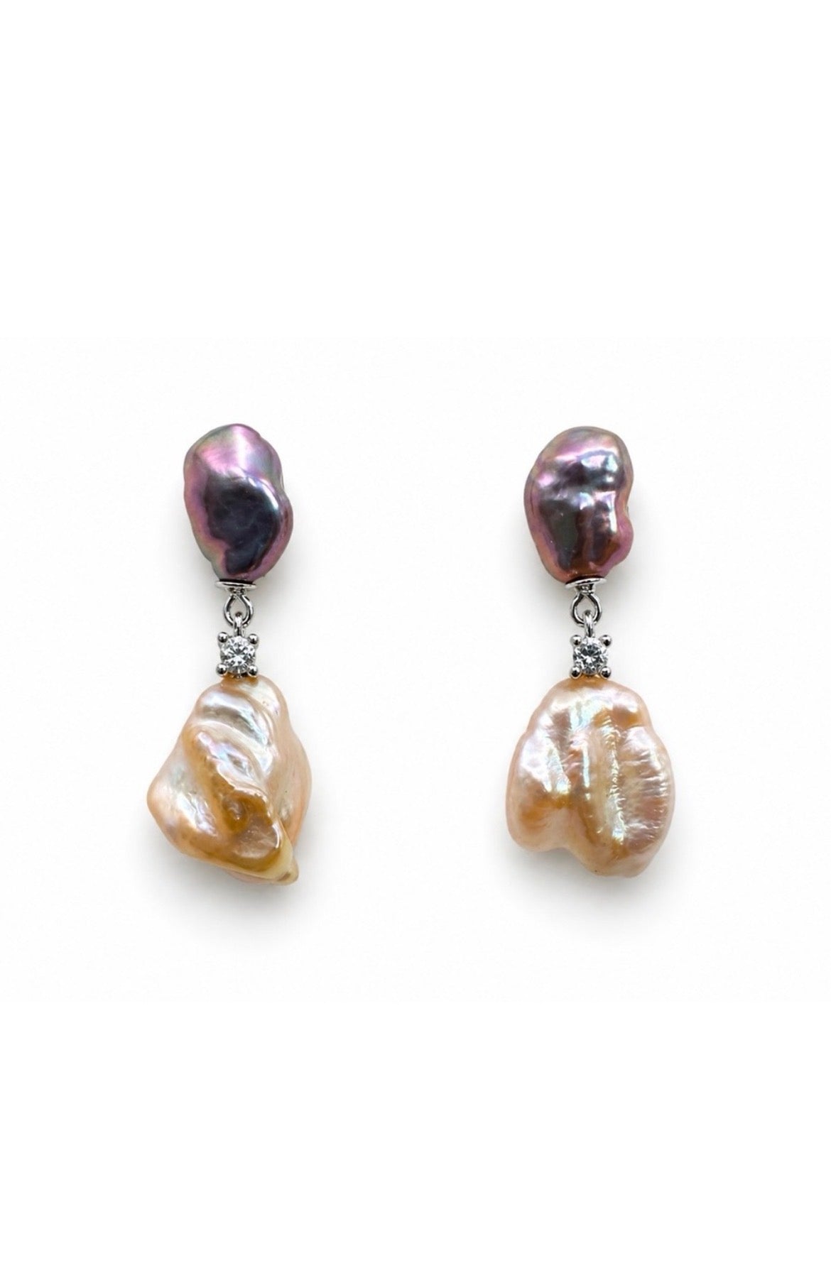 White & Lavender Freshwater Baroque Pearl Dangles