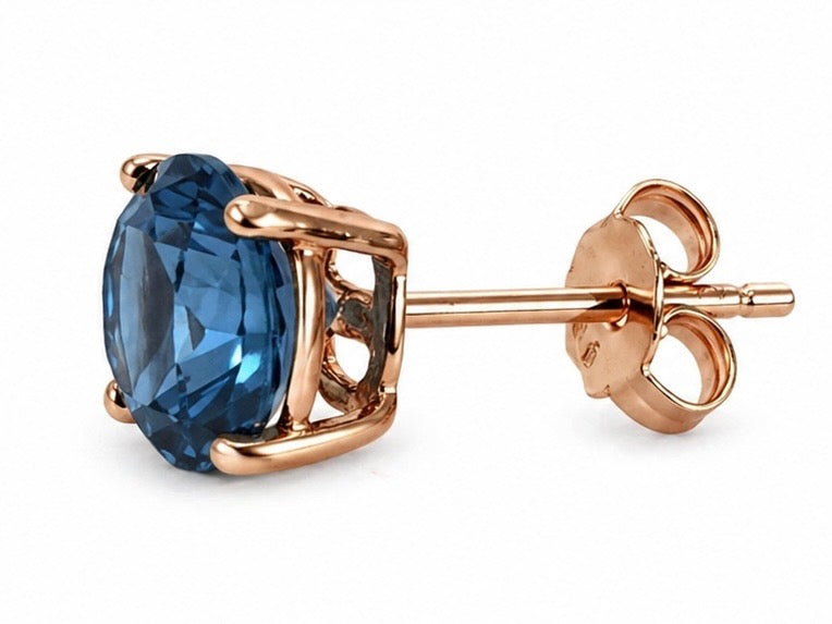 Blue Crystal Rose Gold Stud Earrings