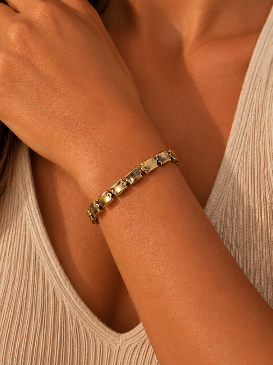 Gold Rectangular Beaded Bracelet | Custom Made To Order