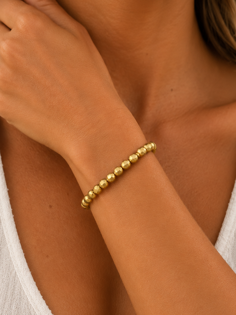 Gold Faceted Coin Beaded Bracelet | Custom Made To Order