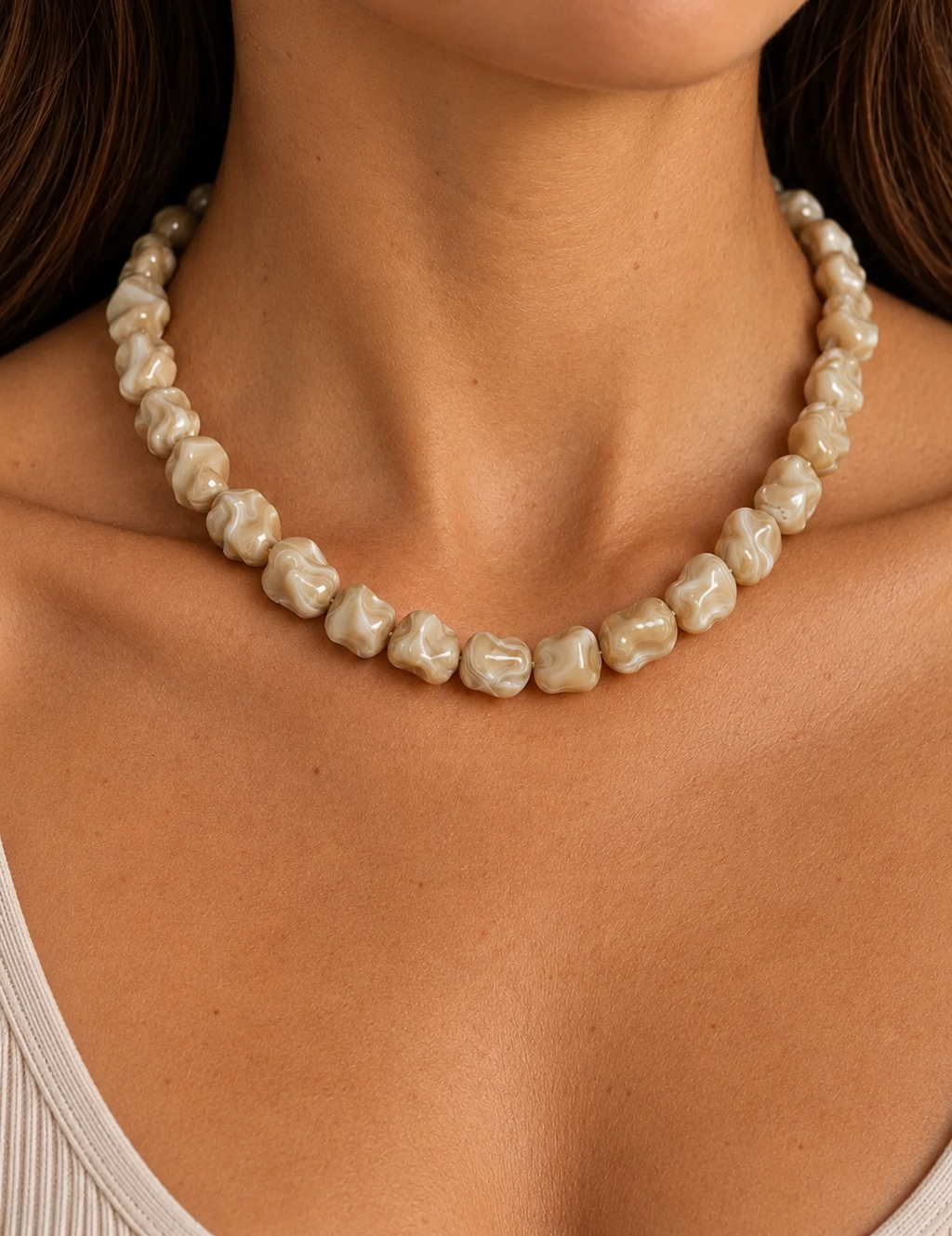 Mother of Pearl Freeform Beaded Necklace | Custom Made To Order