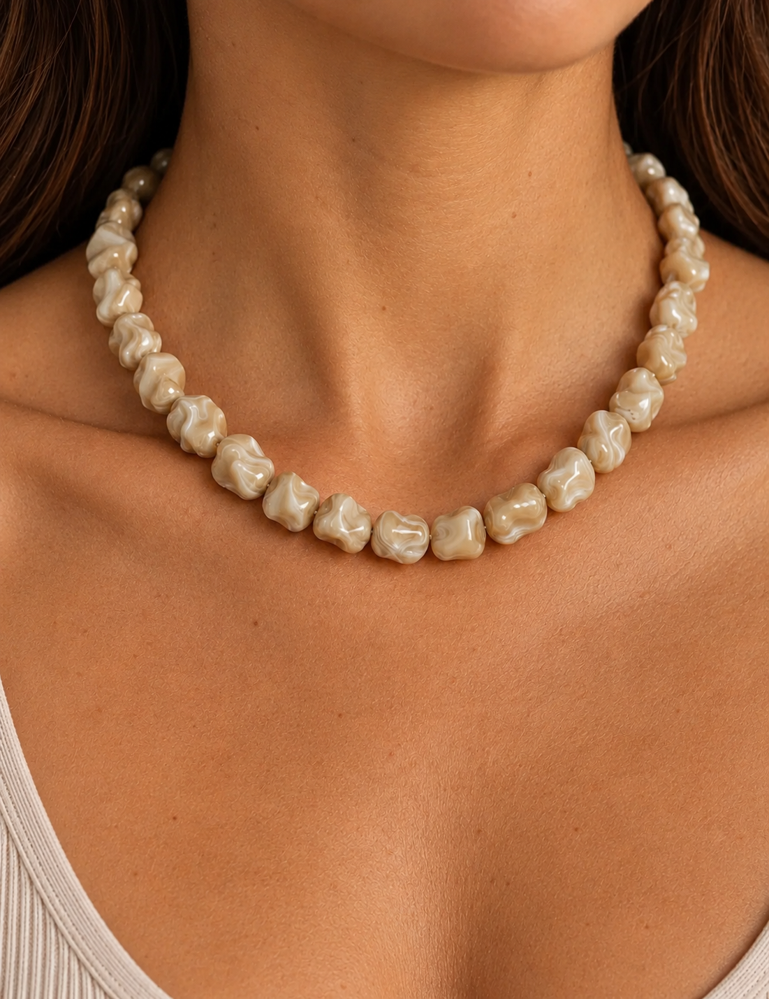 Mother of Pearl Freeform Beaded Necklace | Custom Made To Order