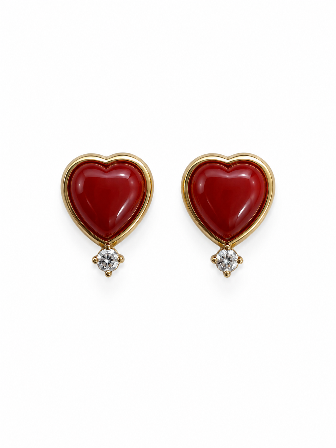 Crystal Carnelian Heart Stud Earrings