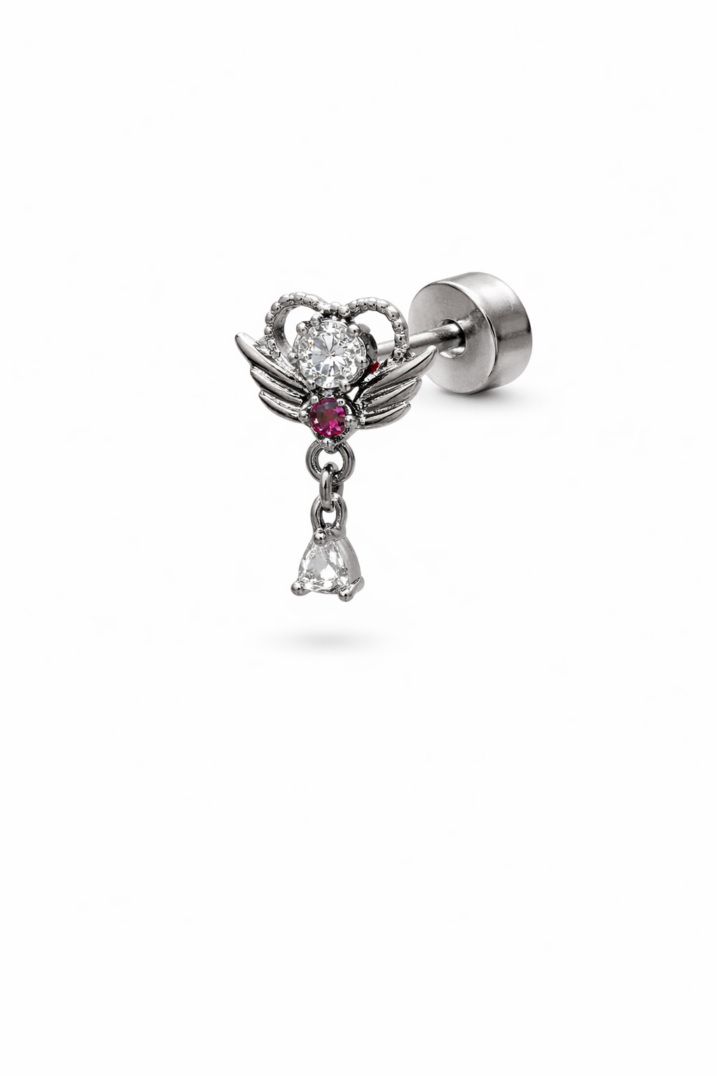 Crystal Heart Dangle Screwback Earring