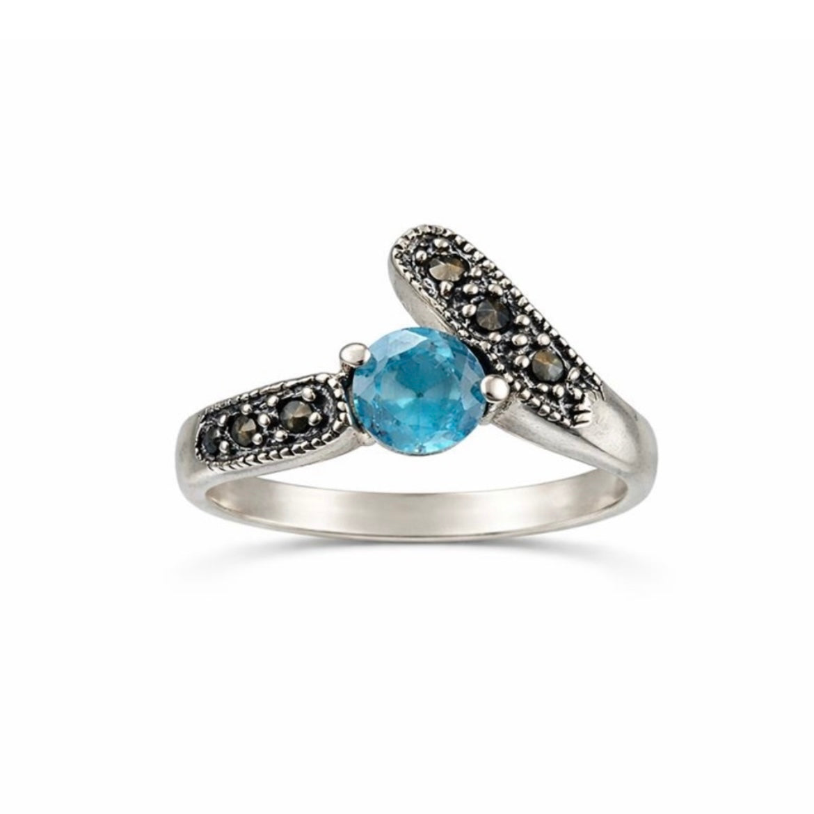 Blue Topaz Marcasite Diamond Ring