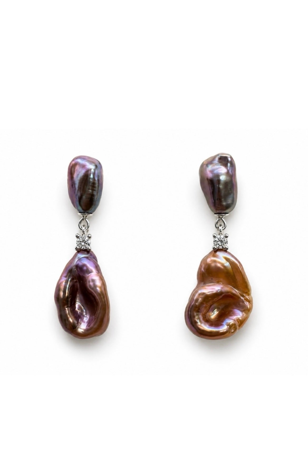 Purple & Peach Baroque Freshwater Pearl Double Dangles