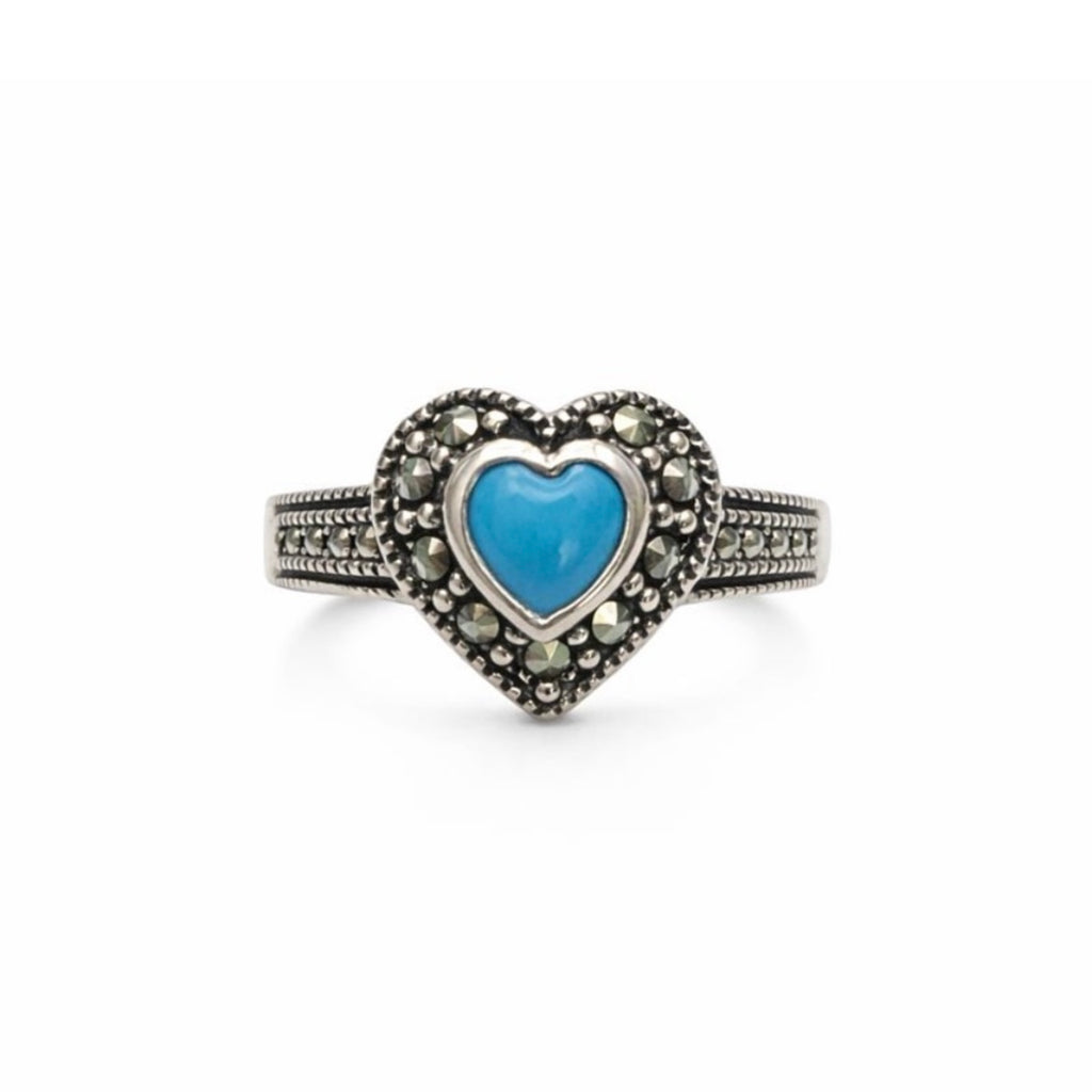 Blue Heart Marcasite Pavé Ring