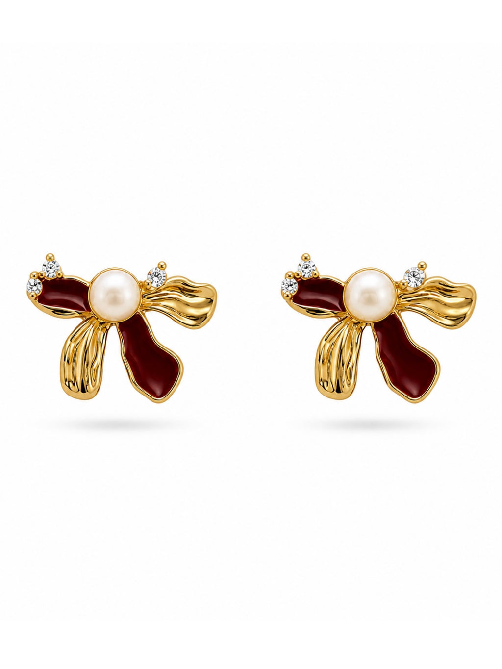 Freshwater Pearl & Enamel Bow Stud Earrings