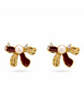 Freshwater Pearl & Enamel Bow Stud Earrings