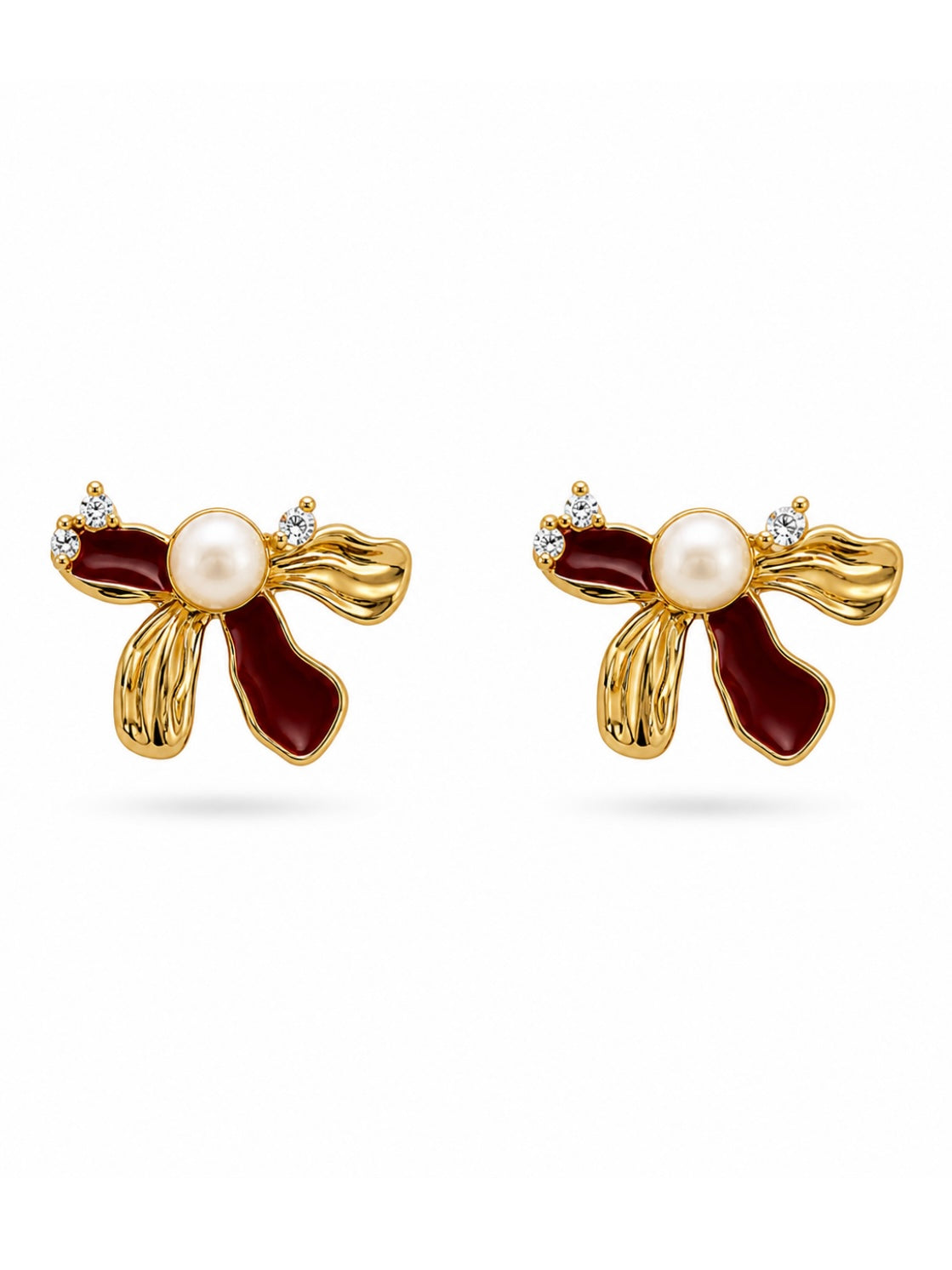 Freshwater Pearl & Enamel Bow Stud Earrings