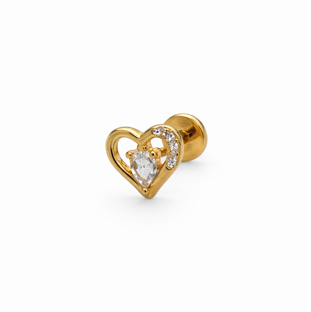 Cutout Crystal Heart Screwback Earring