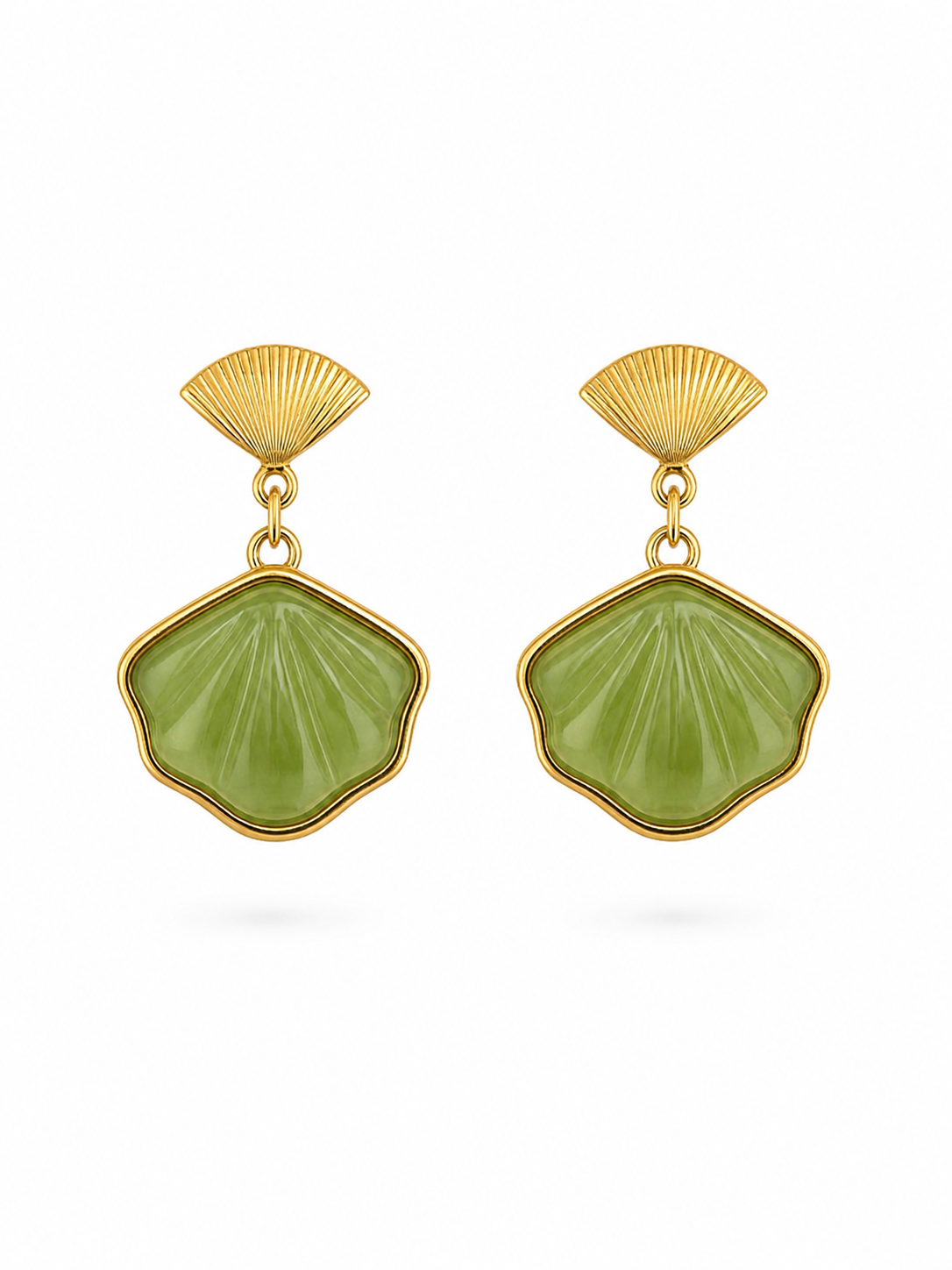 Jade Shell Dangle Stud Earrings