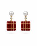 Freshwater Pearl & Enamel Tile Stud Earrings