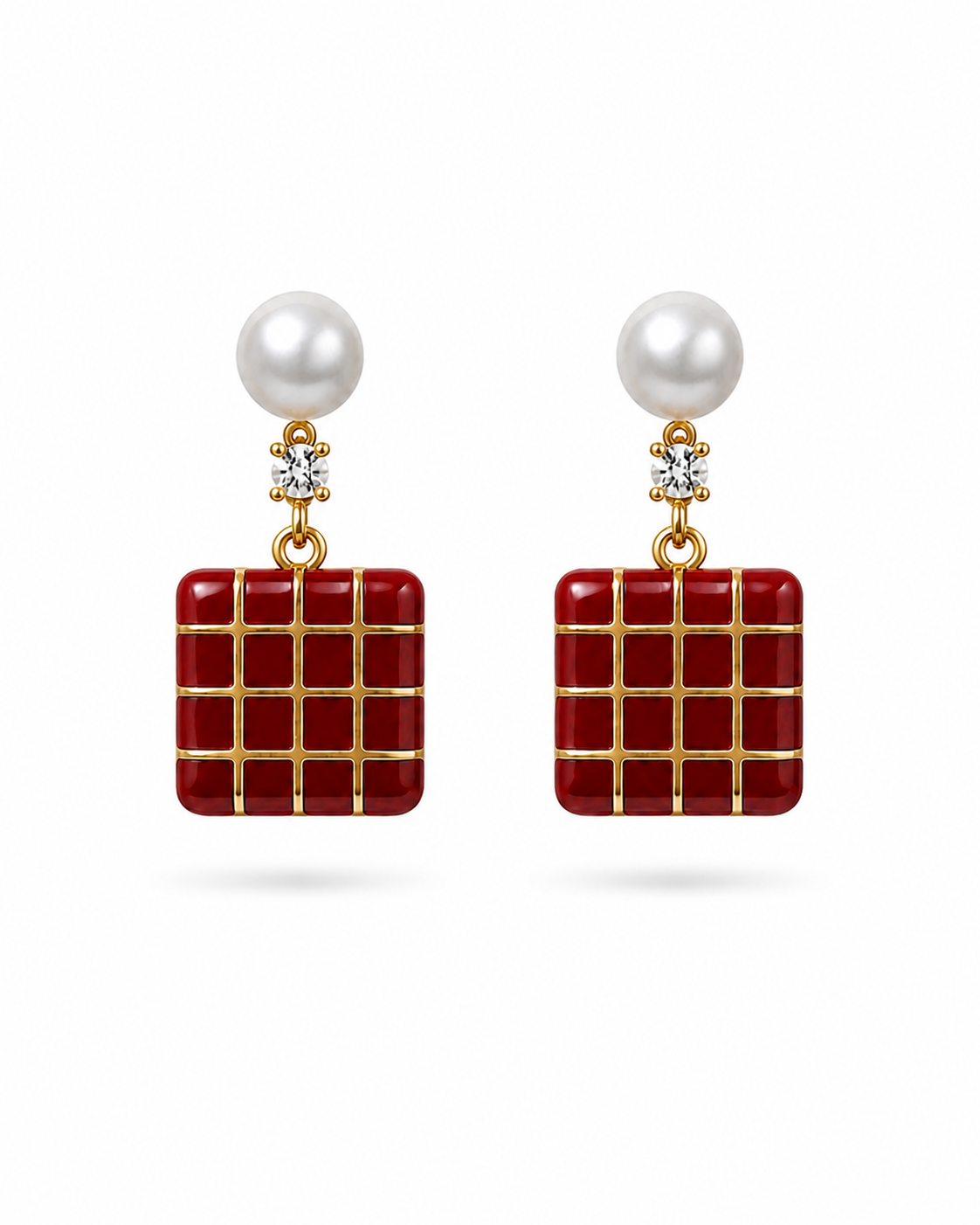 Freshwater Pearl & Enamel Tile Stud Earrings