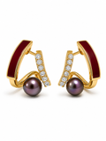 Freshwater Pearl & Enamel Arc with Dark Pearl Stud Earrings