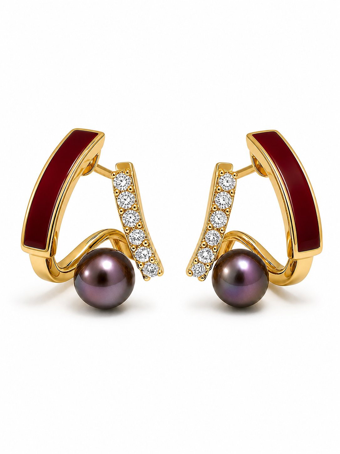 Freshwater Pearl & Enamel Arc with Dark Pearl Stud Earrings