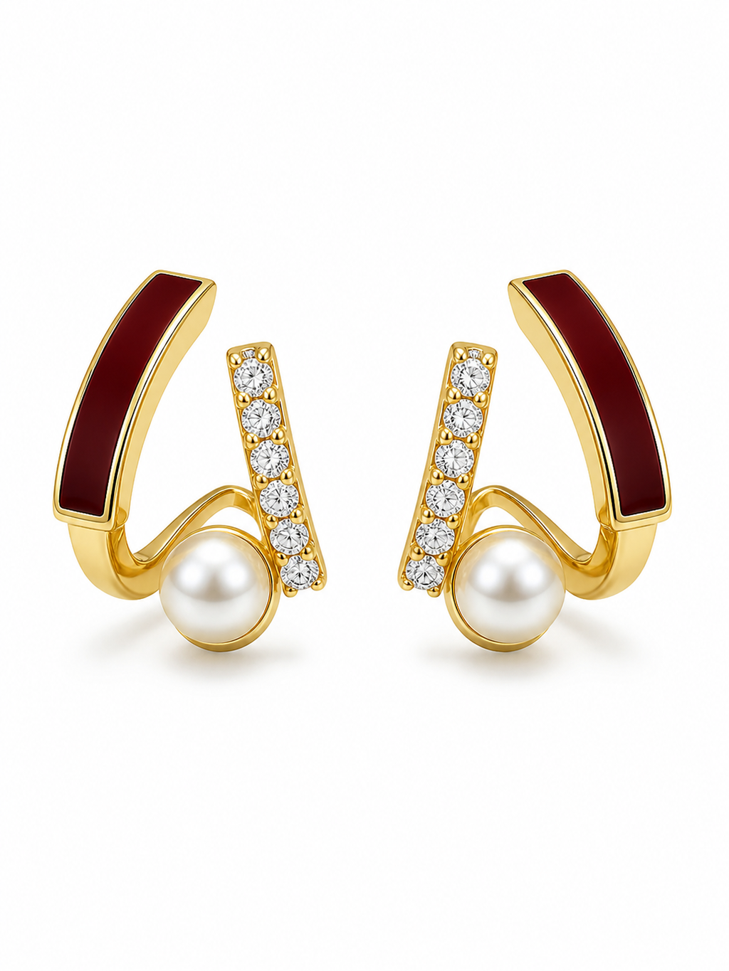 Freshwater Pearl & Enamel Arc with Light Pearl Stud Earrings