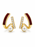 Freshwater Pearl & Enamel Arc with Light Pearl Stud Earrings