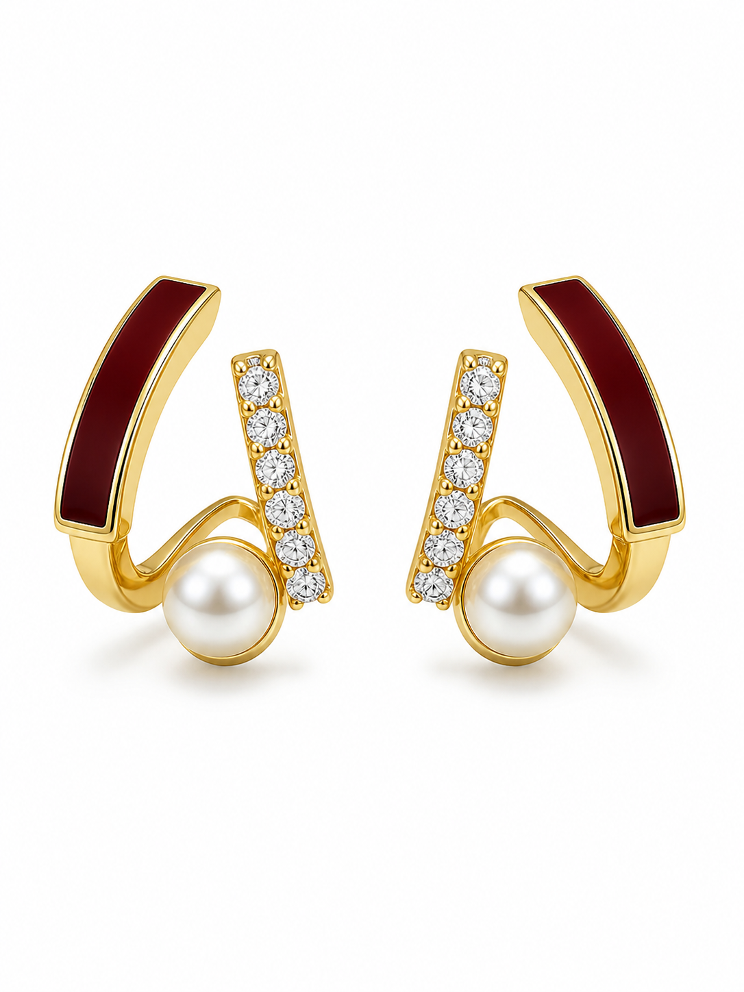 Freshwater Pearl & Enamel Arc with Light Pearl Stud Earrings