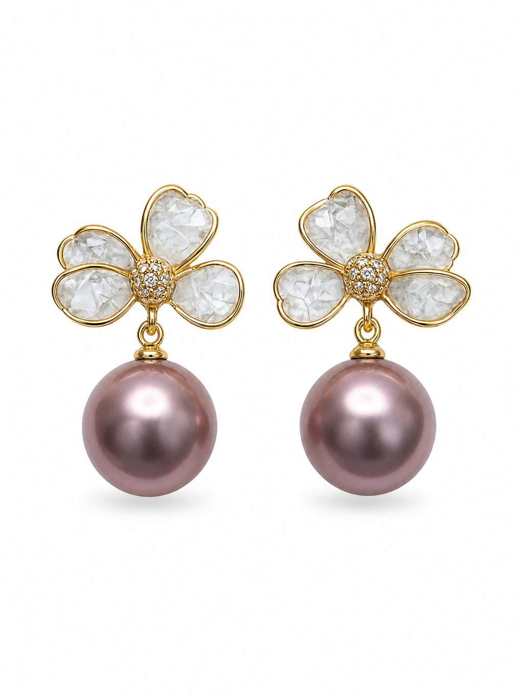 Freshwater Pearl Flower Dangle Stud Earrings