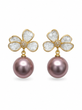 Freshwater Pearl Flower Dangle Stud Earrings