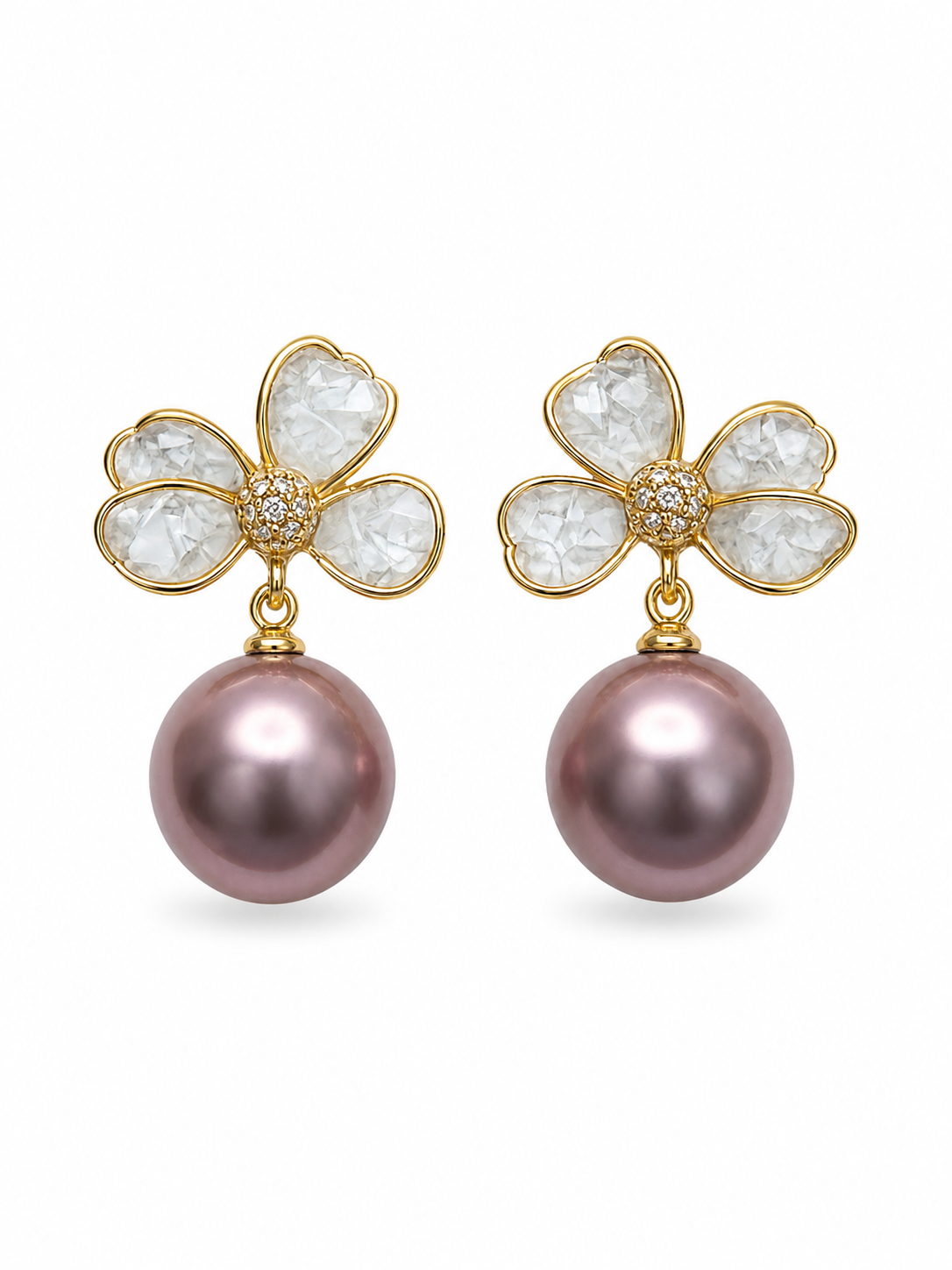 Freshwater Pearl Flower Dangle Stud Earrings