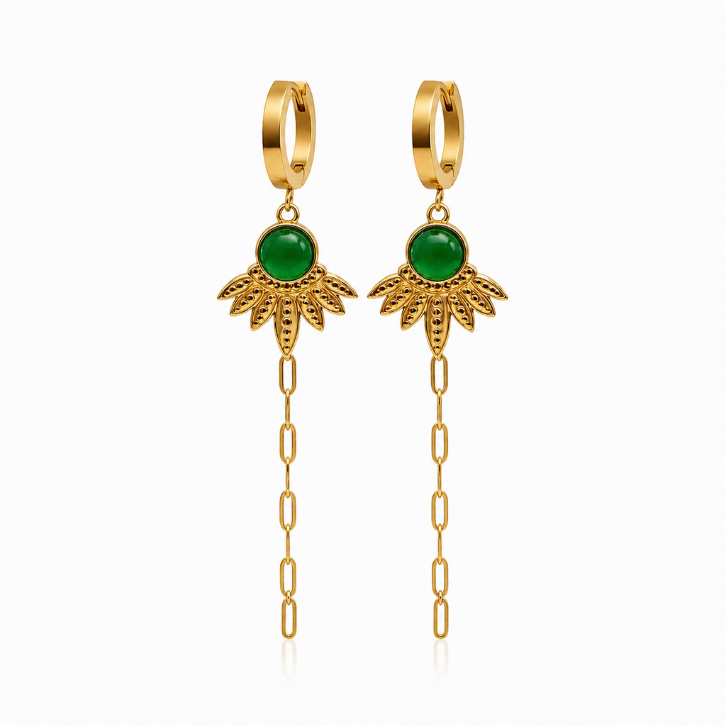 Green Chalcedony Dangle Chain Earrings