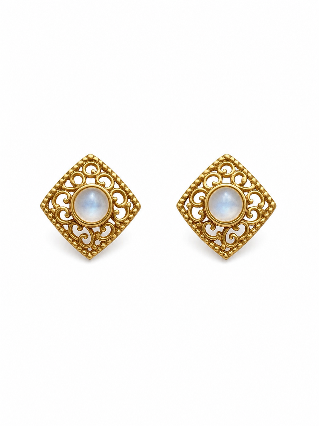 Rainbow Moonstone Crest Stud Earrings