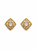 Rainbow Moonstone Crest Stud Earrings
