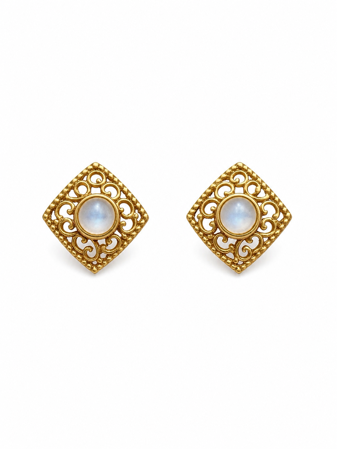Rainbow Moonstone Crest Stud Earrings