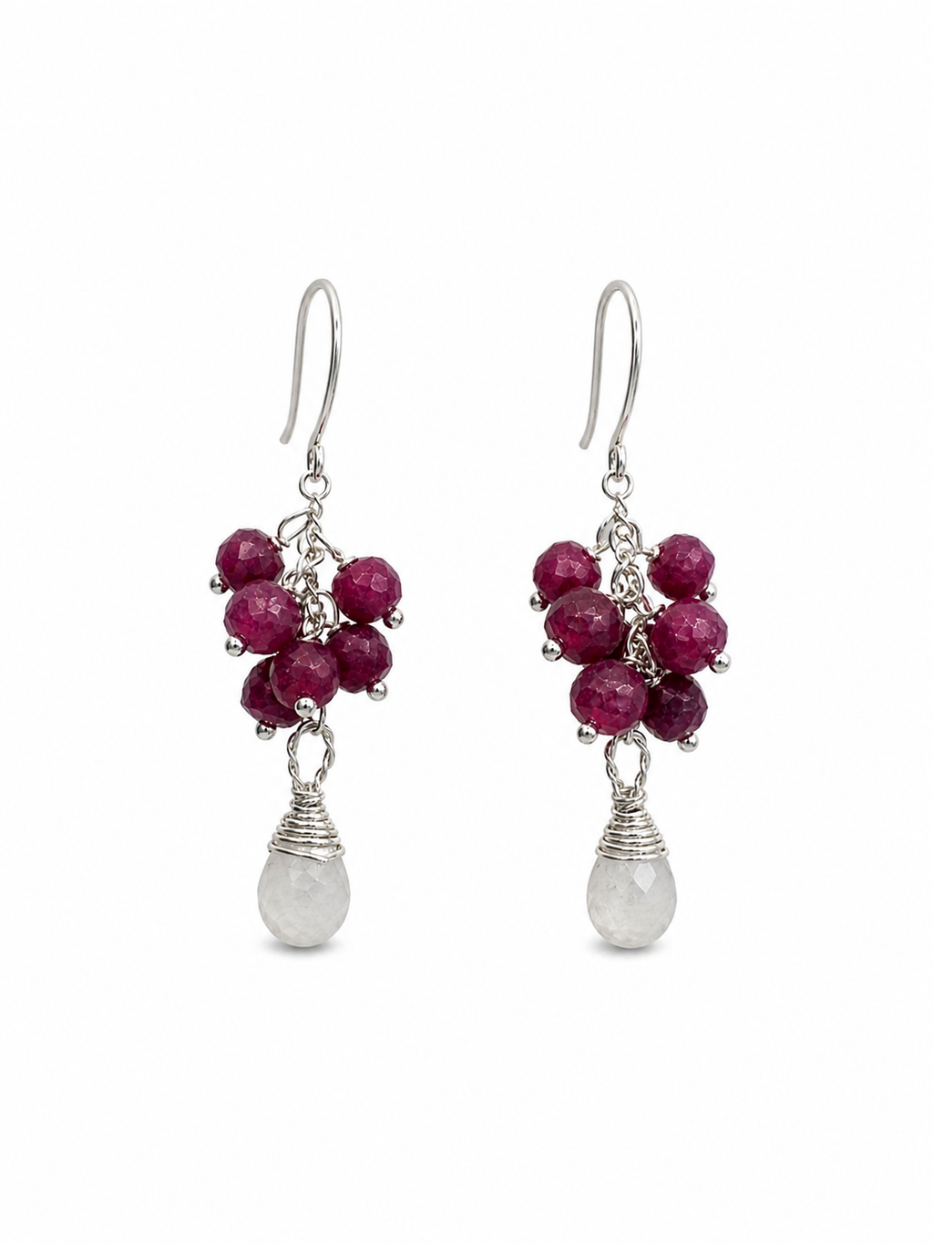 HK002 Ruby and Moonstone Hook Earrings
