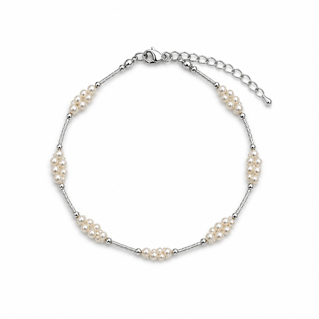 Dainty Pearl Cluster Silver Bracelet