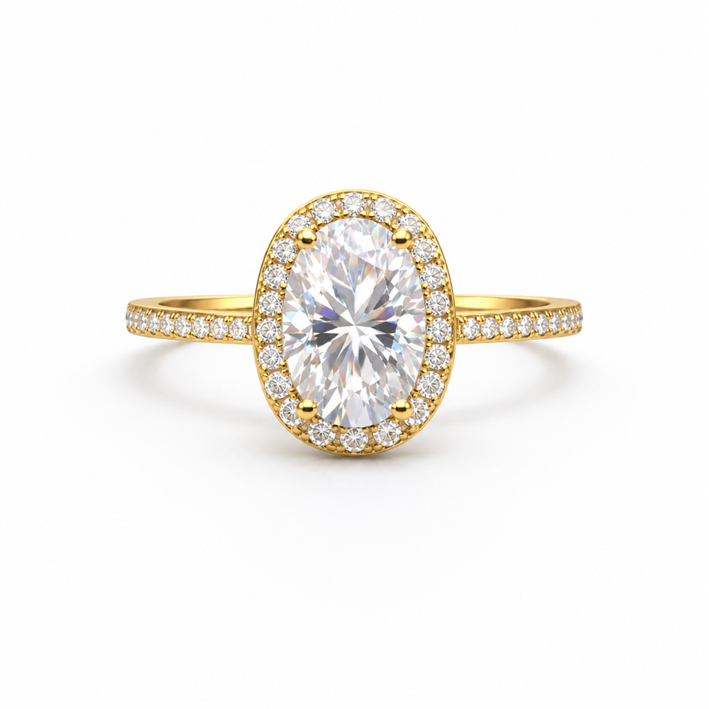 4.09 CT Moissanite Oval Cut w Pavé Halo