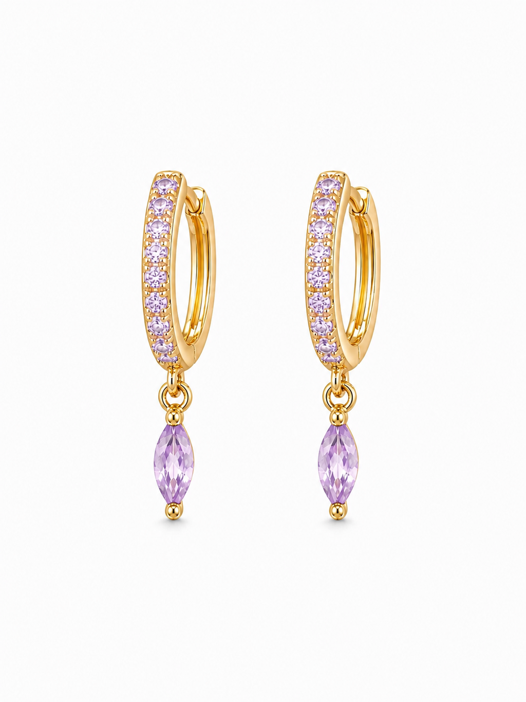 Lavender Crystal Dangle Gold Huggie