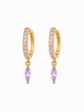 Lavender Crystal Dangle Gold Huggie