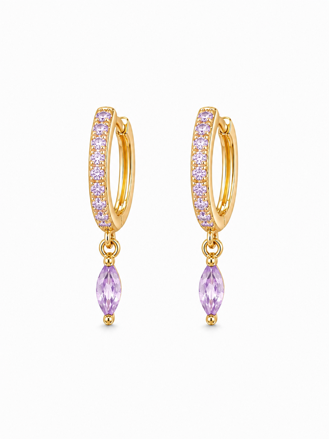 Lavender Crystal Dangle Gold Huggie