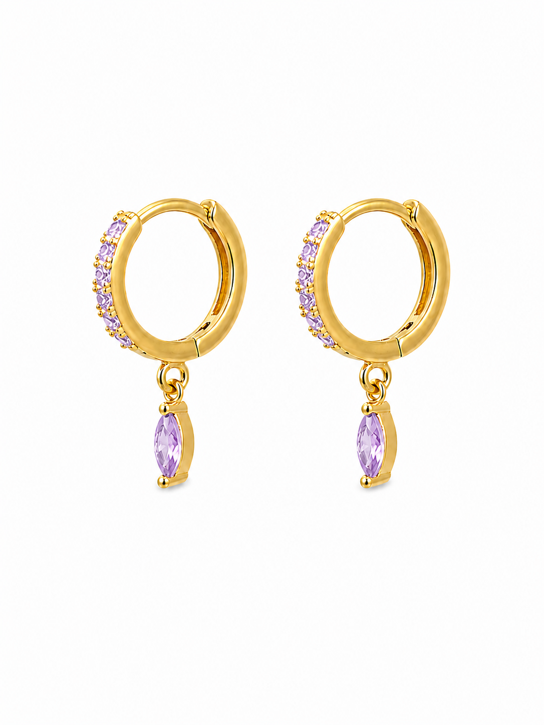 Lavender Crystal Dangle Gold Huggie