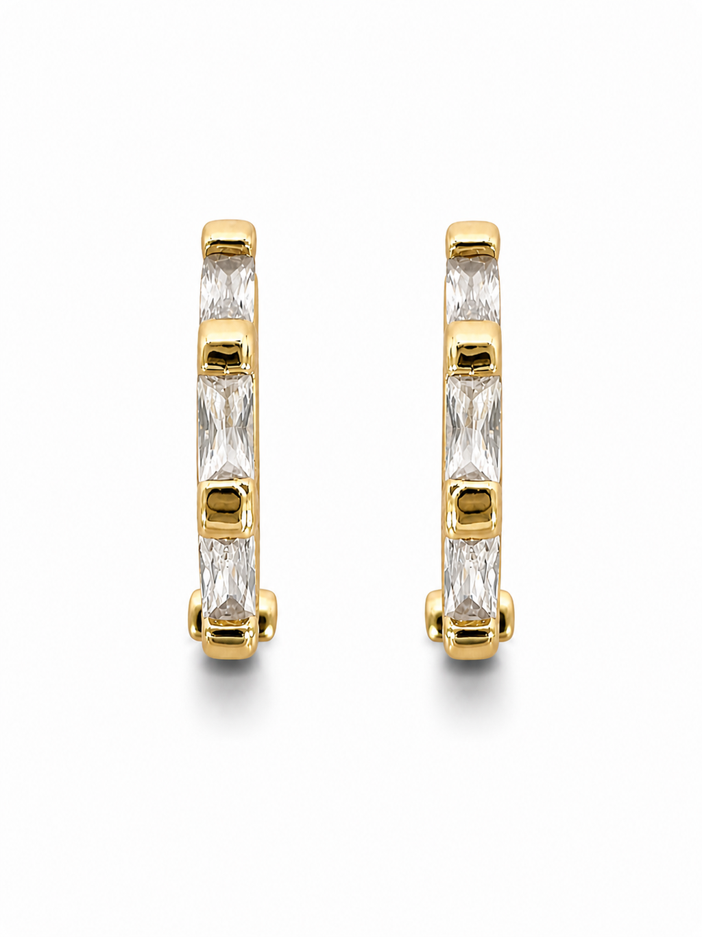 Facet Line Crystal Gold Huggies