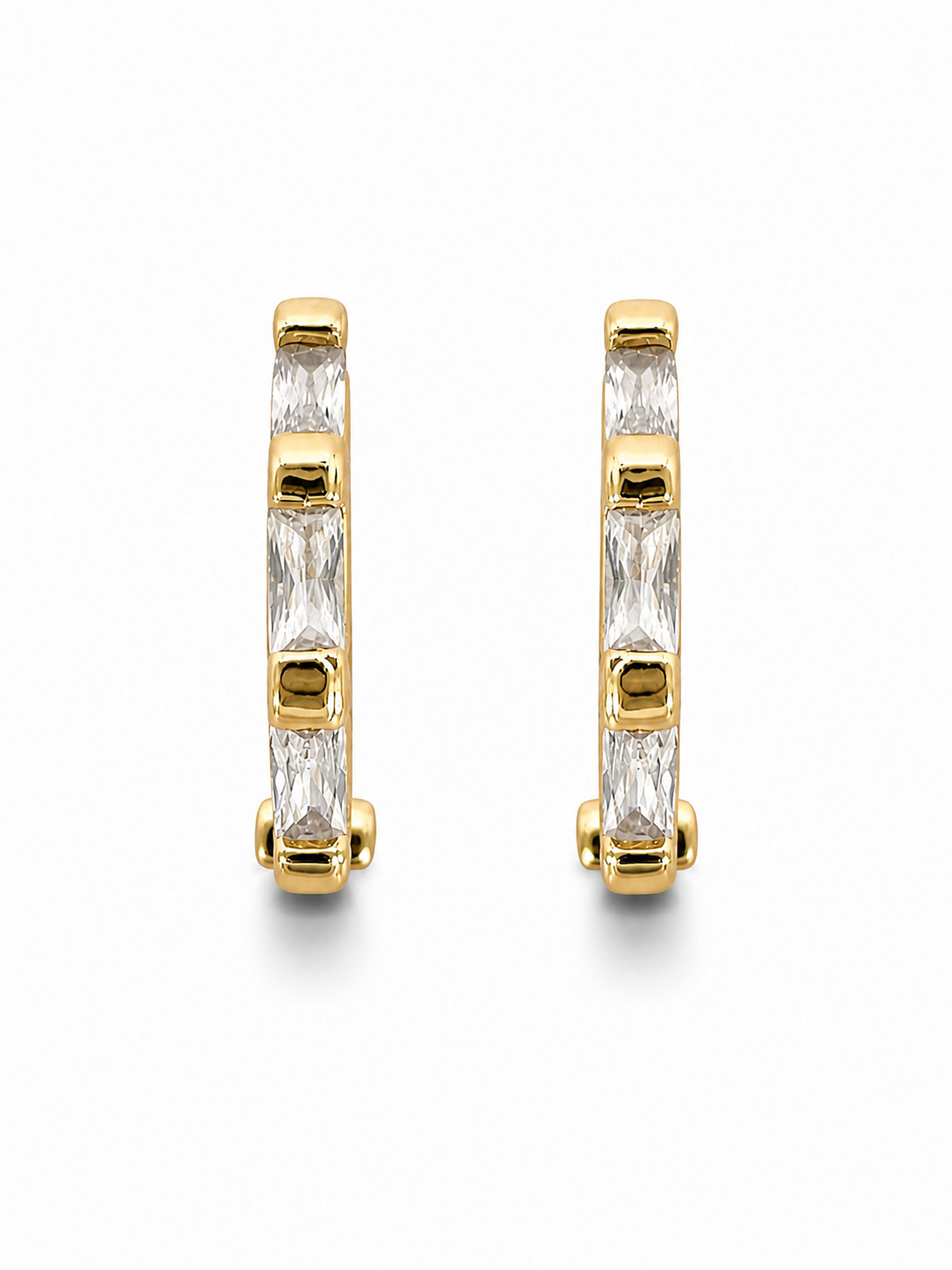 Facet Line Crystal Gold Huggies