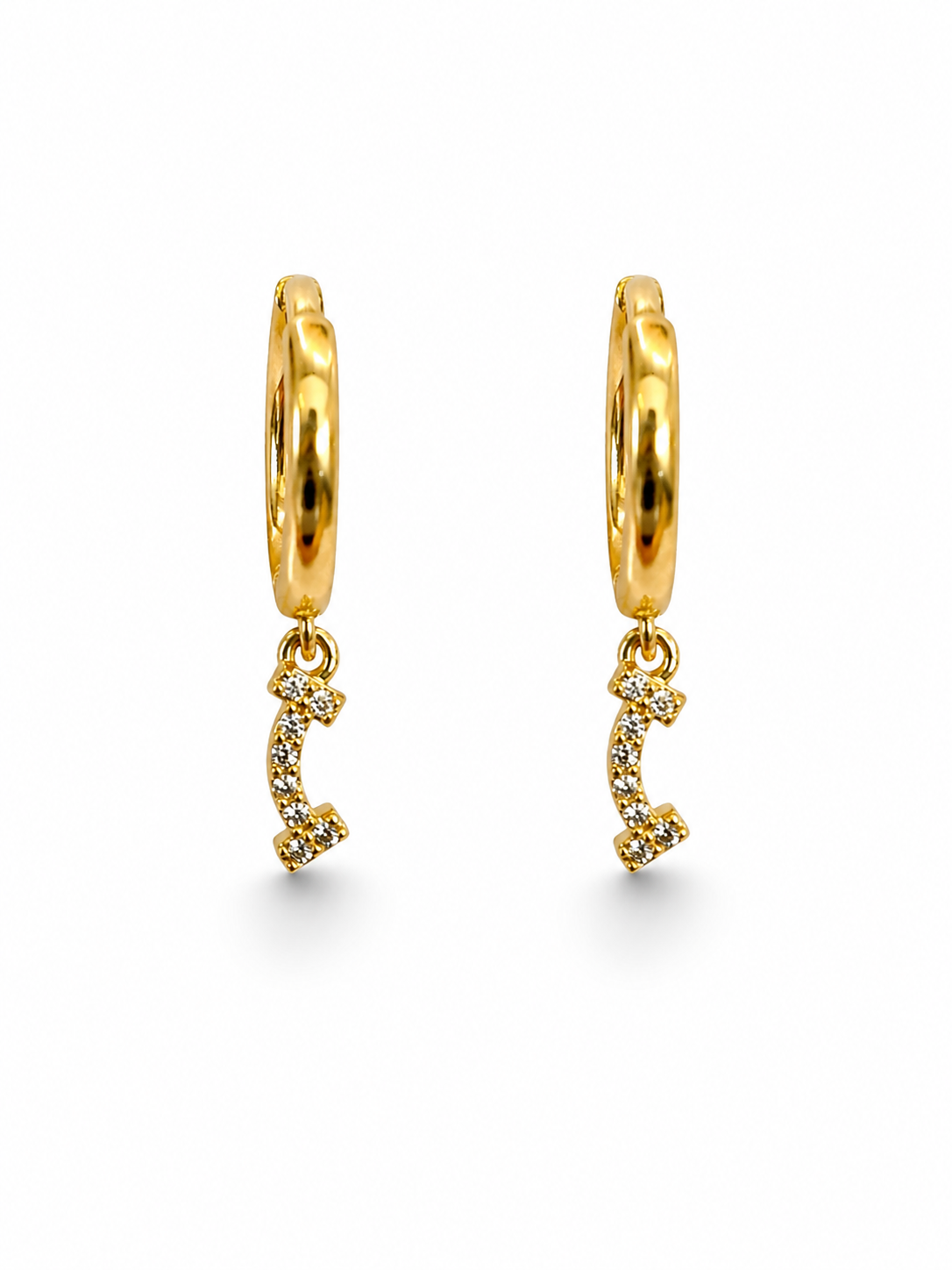 Pavé Arc Dangle Gold Huggies