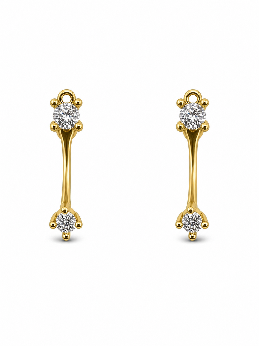 Double Crystal Gold Stud Earrings