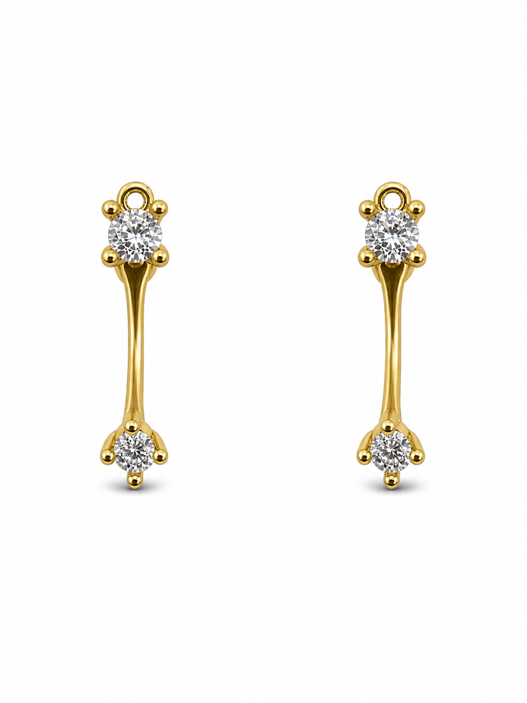 Double Crystal Gold Stud Earrings